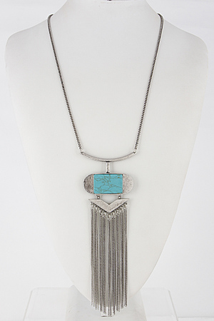 Long Necklace With V Fringes And Stone 6EBF7